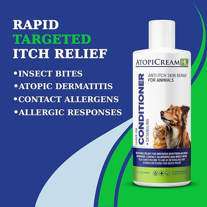 AtopiCream HC Leave-In 1% Hydrocortisone Conditioner Moisturizer for Dogs with Dry, Itchy Skin and Allergies, Pet Itch Relief, 8 oz