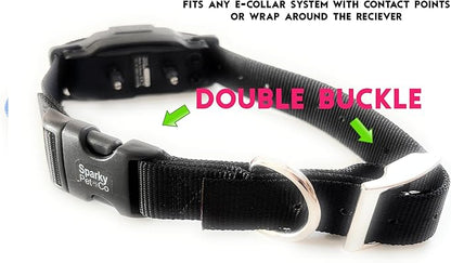 Sparky Pet Co - ECollar Replacement Strap - Double Buckle Dog Collar - Rugged Nylon - Adjustable - D Ring - Quick Release Metal Clasp - for Invisible Fence Systems - 3/4" x 24" - Brown