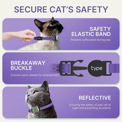 Waterproof Airtag Cat Collar, Breakaway Cat Airtag Collar with Luminous & Reflective Pattern Strap, Lightweight Kitten Collars for Apple Air tag, Hidden Holder for GPS Tracker - Cats, Kittens (9-13")