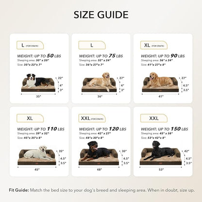 Casa Paw Orthopedic Dog Beds for Extra Large Dogs, Waterproof Egg Crate Foam XL Dog Bed with Sides 41x27Inch, Washable Big Dogs Couch Beds with Removable Cover and Nonskid Bottom, Brown