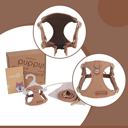 No Pull Dog Harness with Multifunction Dog Leash,Soft Adjustable No Choke Escape Proof Pet Harness Vest for Medium Dogs or Large Dogs,Khaki Camel,XS