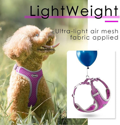 ThinkPet Reflective Breathable Soft Air Mesh No Pull Puppy Choke Free Over Head Vest Ventilation Harness for Puppy Small Medium Dogs and Cats (Purple,M)