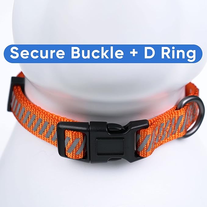 Pawtitas Reflective Dog Collar Reflective Thread Reflective Dog Collar Personalized Name Phone Number Adjustable Collar for Small Dogs Extra Small Puppy Orange Dog Collar Extra Small Breeds