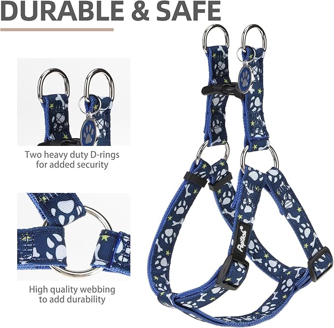 PUPTECK No Pull Dog Harness Soft Adjustable Basic Nylon Step in Puppy Vest Outdoor Walking with ID Tag, Blue Paw, S