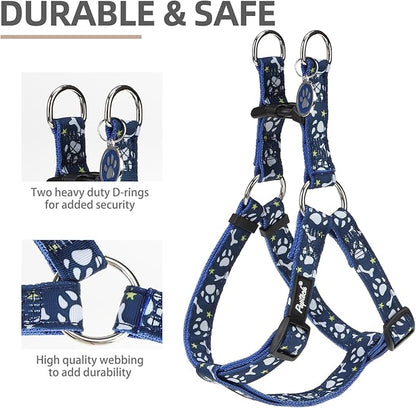 PUPTECK No Pull Dog Harness Soft Adjustable Basic Nylon Step in Puppy Vest Outdoor Walking with ID Tag, Blue Paw, S