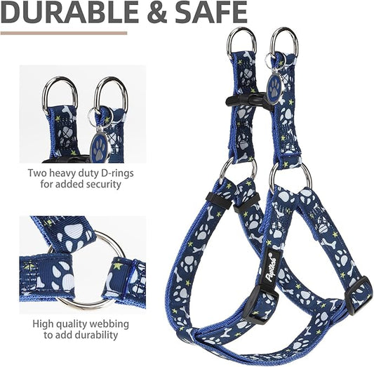 PUPTECK No Pull Dog Harness Soft Adjustable Basic Nylon Step in Puppy Vest Outdoor Walking with ID Tag, Blue Paw, M