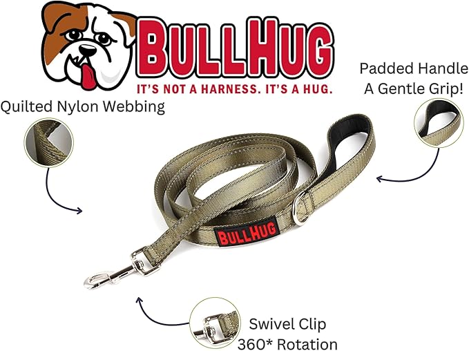 BULLHUG 6 FT Bulldog Leash with Padded Handle. Perfect for Bulldogs, French Bulldogs, Pugs & All Breeds. Leashes for Walking, Training Lead for Bulldogs (Reflective Stitching, Bright RED)