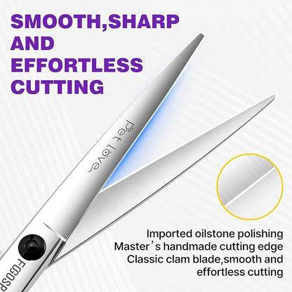 Straight Dog Grooming Scissors 7.5 in Professional Dog Hair Scissor Trimming Dogs Pet Cat Shears Japan 440C Symmetric Handle Light Weight for Cutting Body Leg Hairs(7.5)