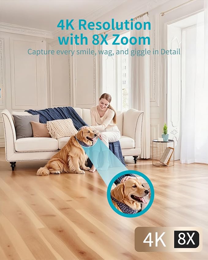 VIMTAG Security Camera Indoor, 4K UHD Pet Camera with Phone App for Dog/Cat, 360° Pan/Tilt Cameras for Home/Nanny/Baby/Room, Night Vision, Motion Tracking, 5G/2.4GHz WiFi, 2-Way Audio, Cloud & SD Card