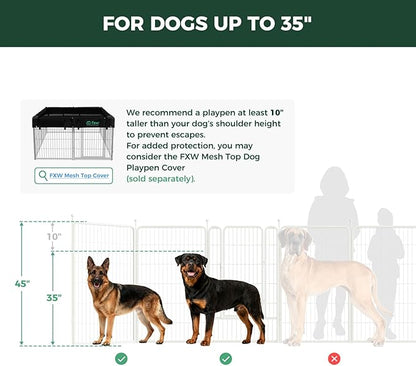 FXW Rollick Unleashed Dog Playpen for Indoor, Yard, RV Camping, 45 inch 16 Panels for Large Dogs, White│Patented