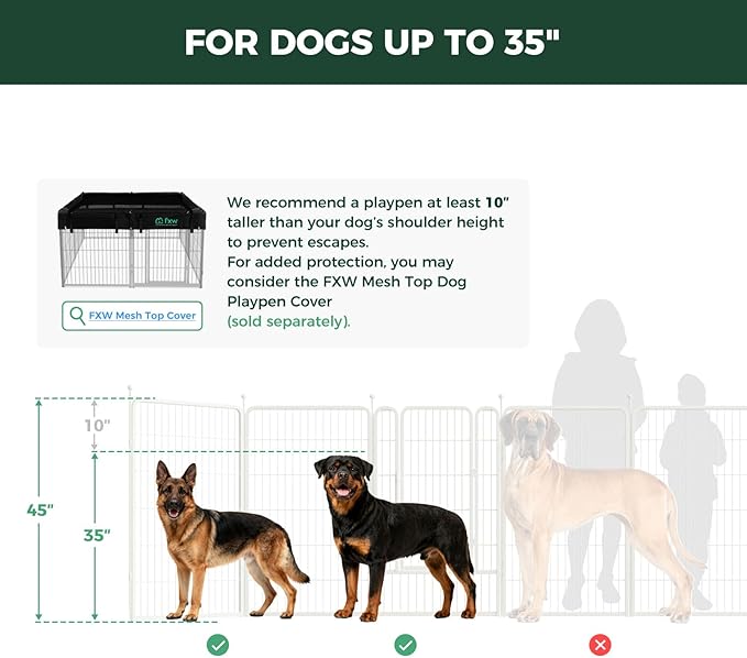 FXW Rollick Unleashed Dog Playpen for Indoor, Yard, RV Camping, 45 inch 32 Panels for Large Dogs, White│Patented