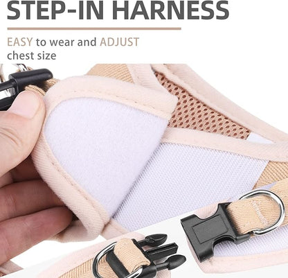 PUPTECK Dog Harness and Leash Set for Small Medium Dogs No Pull Step-in Soft Mesh Puppy Cat Vest Harnesses Reflective at Night, Denim Beige M