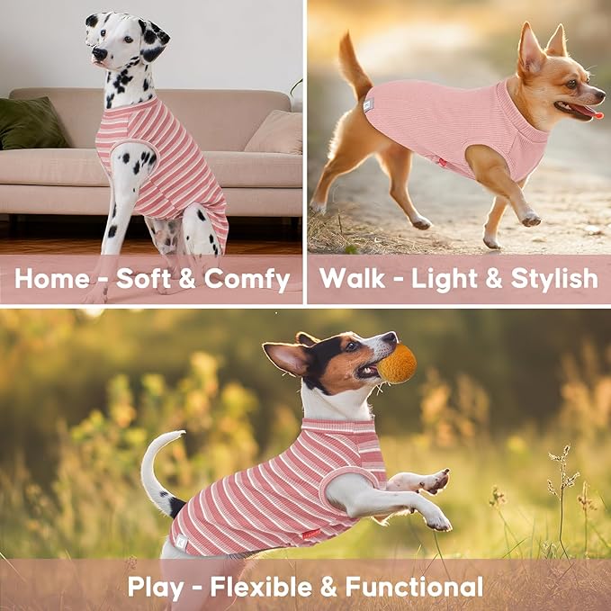 KYEESE 2Pack Waffle Dog Shirts Stretchy T-Shirts Lightweight Tank Top Sleeveless Striped Vest Breathable Pet Tee, XX-Large, Pink+Striped