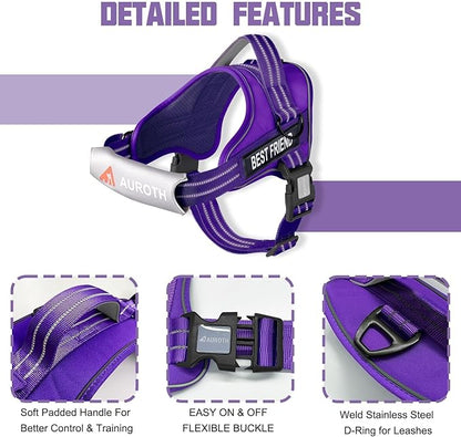 AUROTH Dog Harness and Leash Set, Soft Padded Dog Vest with 5.25FT Dog Leash, No Choke, Easy On Pet Vest, Adjustable Reflective No Pull Dog Harness for Large Dogs, Easy Walking and Training