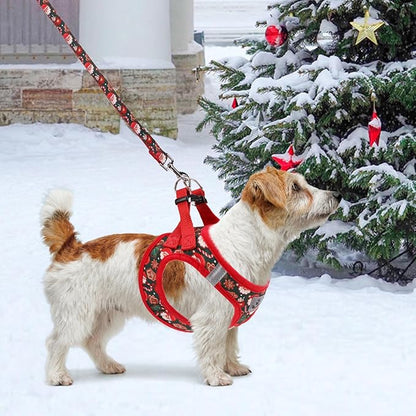 KOOLTAIL Christmas Dog Harness for Small Medium Dogs,Dog Harness and Leash Set, Step in No Pull Soft Mesh Padded Adjustable and Reflective Pet Vest Harness Puppy, Extra Harness for XS S Dogs, S