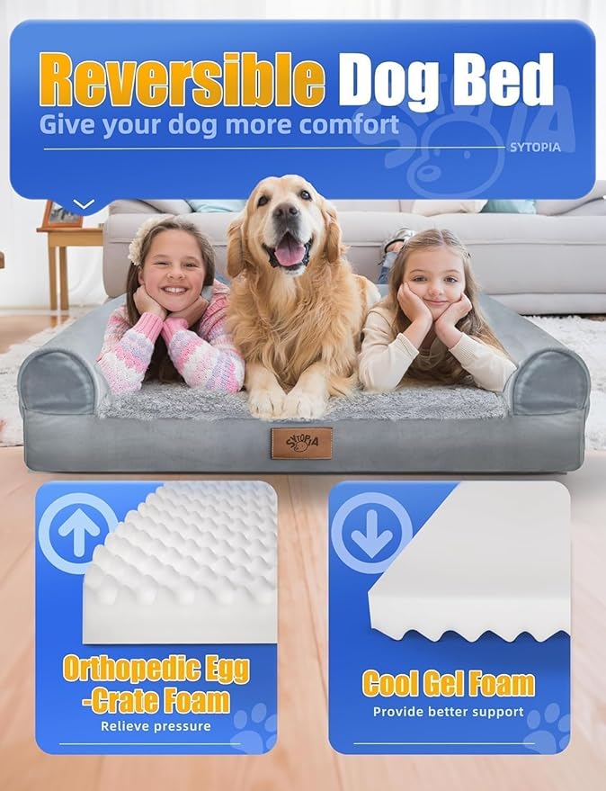 Sytopia Chew Proof Dog Beds for Large Dogs Washable Orthopedic, Indestructible Dog Bed 42 Inch Extra Large with Removable Cover and Anti-Slip Bottom - XL