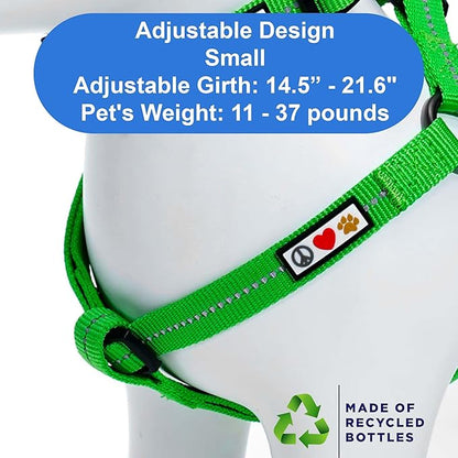 Pawtitas Recycled Reflective Step-in Dog Harness – Adjustable No-Pull Vest for Puppies to Seniors, Safe & Comfortable S Green