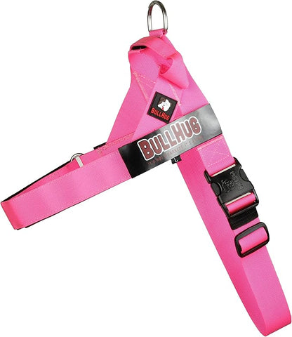 BULLHUG Adjustable Dog Harness– No Pull, No Choke – for English Bulldogs, French Bulldogs, Pugs & Broad-Chested Breeds – Easy, Safe Walks (NEON Pink, XL)