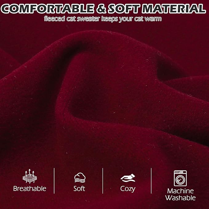 EXPAWLORER Soft Cat Sweater - Sweaters for Cats Only Warm Kitten Clothes, Fall and Winter Pet Coat Pullover Design, Fleece Sweatshirt Clothing Also for Puppy Small Dogs, Red Small