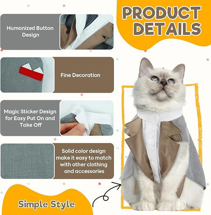 ADNIKIA Cat Tuxedo Suit, Stylish Cat Tuxedo Outfit Formal Suit, Kitten Formal Attire Wedding Birthday Onesie Costume for Male Girl Hairless Cats, Pet Fashion Apparel Fancy Clothes, Black, XL