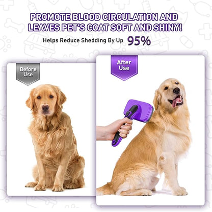 WOPQAEM Self Cleaning Slicker Brush for Dog, Cat, Skin Friendly Shedding & Grooming Tool for Long and Short Haired Pets, Easy Clean Retractable Bristles, Purple