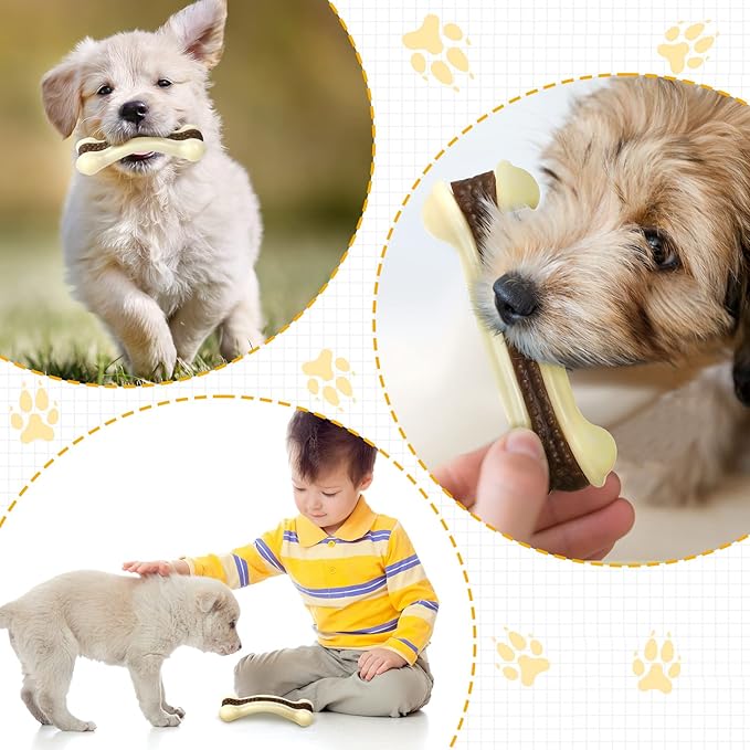 Sosation Dog Toys for Aggressive Chewers Indestructible Nylon Dog Bones Beef Flavor Teething Chew Toys Bones for Large Puppies(Large, Medium)
