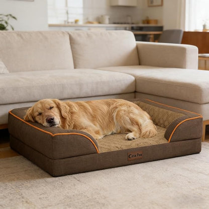 Casa Paw Orthopedic XL Dog Beds, Waterproof Memory Foam Big Pet Bed for Extra Large Sized Dogs 45x35Inch, Non-Slip Bottom and Egg-Crate Foam Dog Couch Bed with Washable Removable Cover, Brown