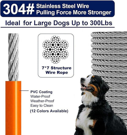 Tie Out Cable for Dogs Up to 300lbs,50ft Extra Strong 1000lbs Break Strength Tie-Out Tether Trolley Training Lead,Dog Run Cable for Yard Garden Park Camping Outside (Orange, 300lbs 50ft)