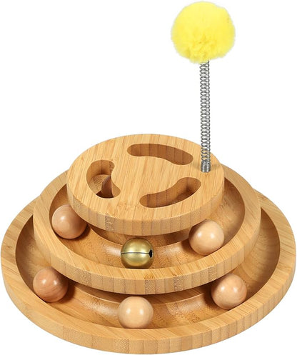 DoogCat Cat Ball Track Toy with Puzzle Top, 3-Level Tower with 9 Removable Balls, Interactive Toy for Kitten Mental & Physical Exercise