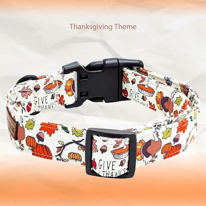 Elegant littlle Tail Thanksgiving Dog Collar, Turkey Pet Collars Soft Cotton Winter Dog Collar with Quick Release Buckle Pet Puppy Collars for Small Medium Large Dogs