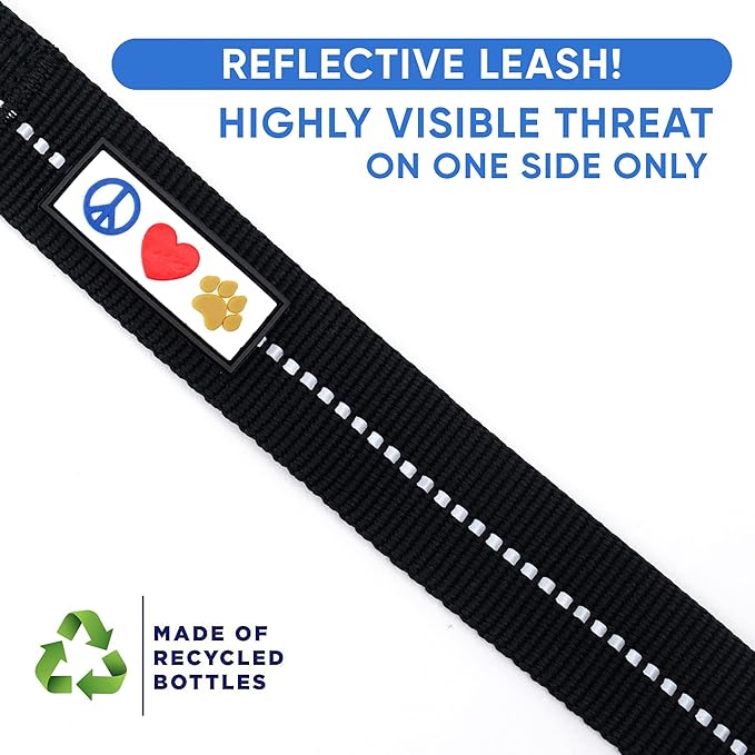 Pawtitas Black Dog Leash 6 ft XS/S Reflective Durable Lightweight Recycled Lead for Small Dogs and Puppies