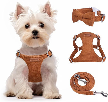 Dog Harness and Leash Set, XXS No Pull Adjustable Puppy Harness with Multifunction Pink Dog Leash and Dog Collar, Soft No Choke Escape Proof Pet Harness Vest for Small Dogs and Cats (Brown, XXS)