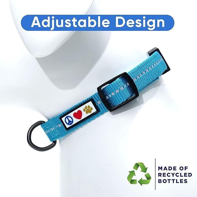 Pawtitas Recycled Dog Collar with Reflective Stitched Puppy Collar Made from Plastic Bottles Collected from Oceans Extra Small Teal Turquoise Wave