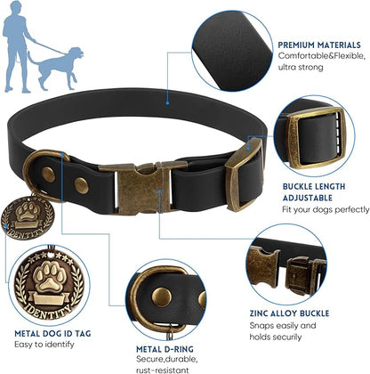 Wisedog Dog Collar and Leash Set, Waterproof Adjustable Puppy Collars with Cute Tag 4FT Dog Leash with Poop Bag for Small Medium Large Dogs (XS, Black)