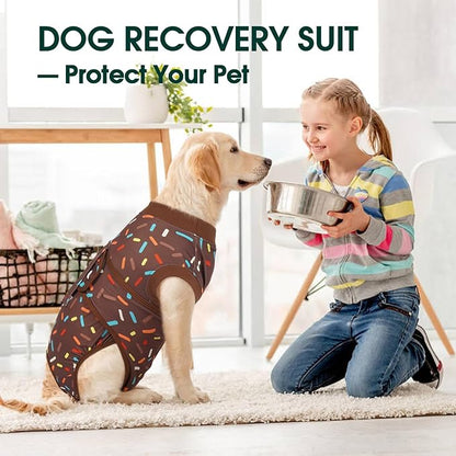 Kuoser Dog Recovery Suit for Post-Surgery Care, Spay Neuter Bodysuit for Female & Male Dogs, Anti-Licking Surgical Onesie, Snug Fit for Abdominal Wound Protection & Skin Healing, Brown S