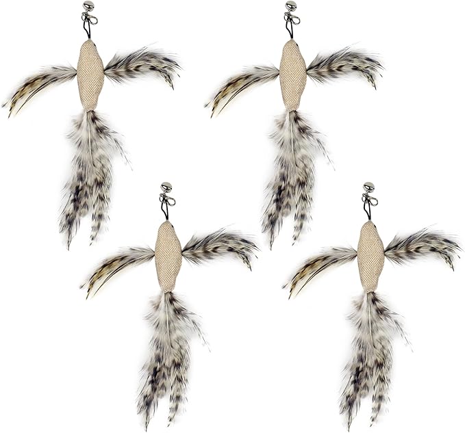 TTcat Feather Cat Toy Attachments,4 Pcs Simulation Flying Birds Refills, Cat Toys Replacement Feathers for Cat Kitten Wand.