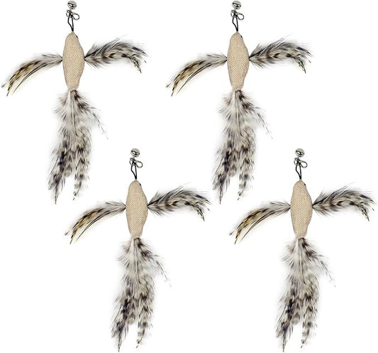 TTcat Feather Cat Toy Attachments,4 Pcs Simulation Flying Birds Refills, Cat Toys Replacement Feathers for Cat Kitten Wand.