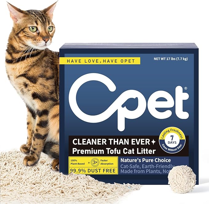OPET Tofu Cat Litter with Odor Control, 17 lb Clumping Cat Litter, Ultra Absorbent, 100% Natural Ingredients, Flushable| Dust Free| Low Tracking (Fresh, 17 lb)
