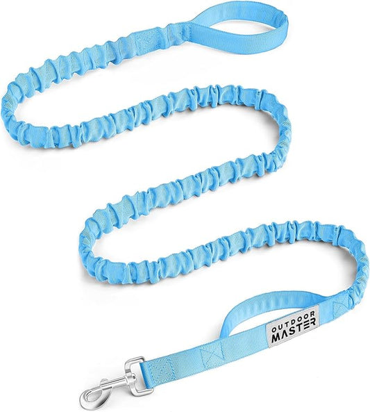 OutdoorMaster Bungee Dog Leash, Heavy Duty Dog Leash with Shock Absorption, 2 Padded Handles Training Leash, Improved Dog Safety and Comfort (Blue, 6 FT)