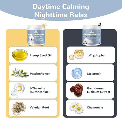 Vetriuntrix Calming Chews with Melatonin Set, Dog Calming Soft Chews for Fireworks, Storms, Thunder, Barking, Separation