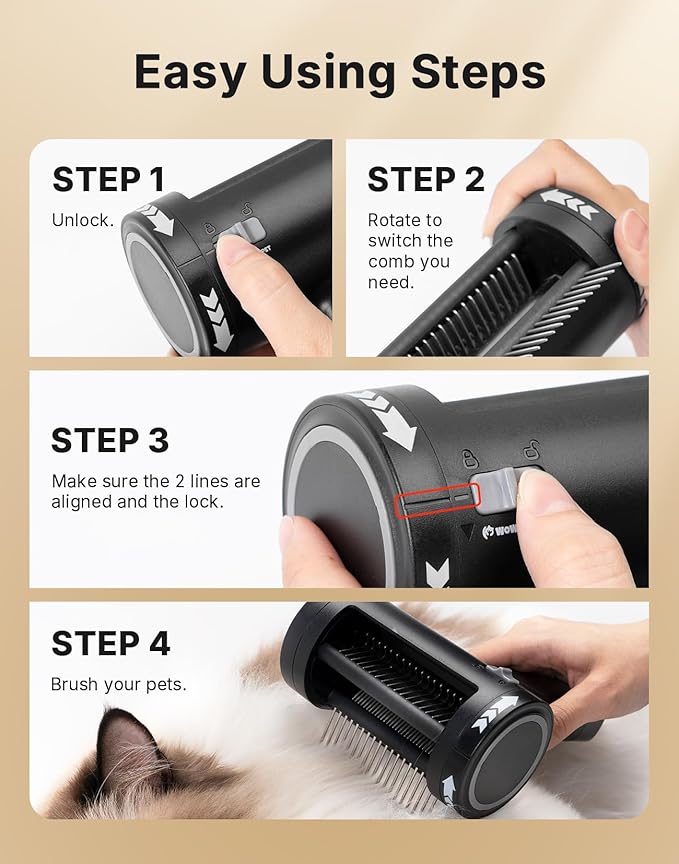 WOWOOF PET 4-in-1 Cat Brush for Shedding, Undercoat Dog Grooming Rake for Deshedding Dematting, Hair Removal Comb Brush for Long & Short Haired Indoor Pets