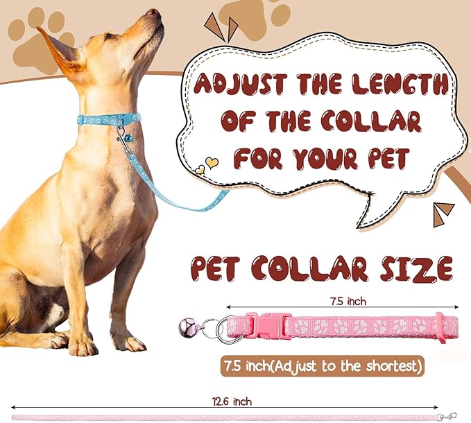Amylove 48 Pcs Dog Collar and Leash Set, Polypropylene Adjustable Puppy Collars for Medium Dogs Small Pet Puppy Walking Training with Hook and Buckle(Multicolor,Paws Pattern)