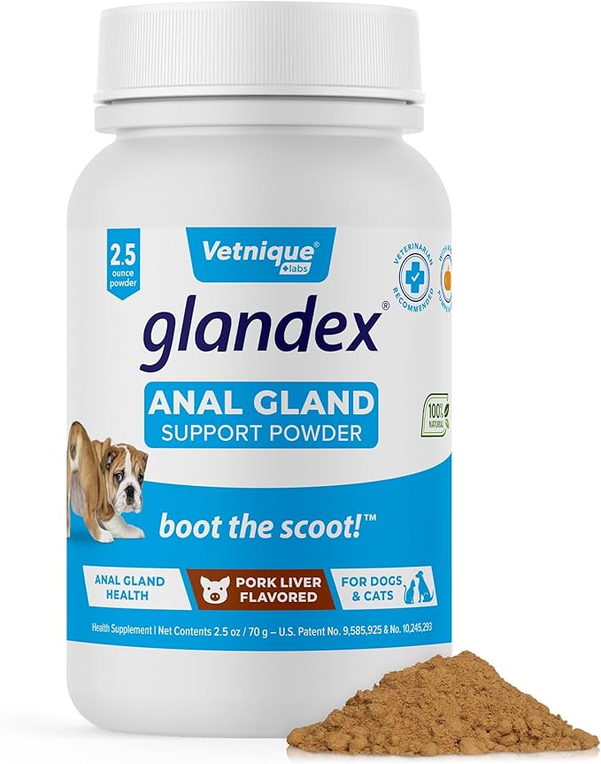 Glandex Dog Fiber Supplement Powder for Anal Glands with Pumpkin, Digestive Enzymes & Probiotics - Vet Recommended (Regular or Advanced Strength) - Boot The Scoot (2.5 oz, Pork Liver)