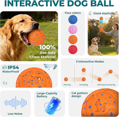 Smart Interactive Dog Toy Ball – Automatic Moving, Bouncing & Rolling, 3 Modes, Chew-Proof E-TPU Shell, Waterproof, Rechargeable,Dog Ball for Medium and Large Dogs, Orange