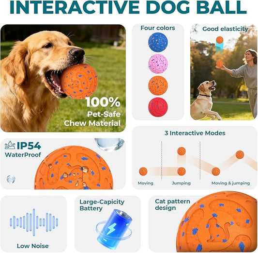 Smart Interactive Dog Toy Ball – Automatic Moving, Bouncing & Rolling, 3 Modes, Chew-Proof E-TPU Shell, Waterproof, Rechargeable,Dog Ball for Medium and Large Dogs, Orange