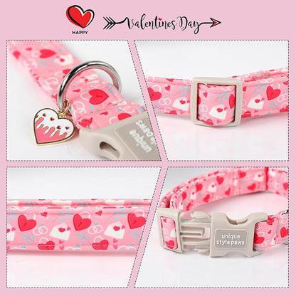 Unique style paws Valentine's Day Dog Collar Plastic Buckle Collar with Pendant Love Letter Lock Gift Wedding Small Medium Large Boys Girls Dogs