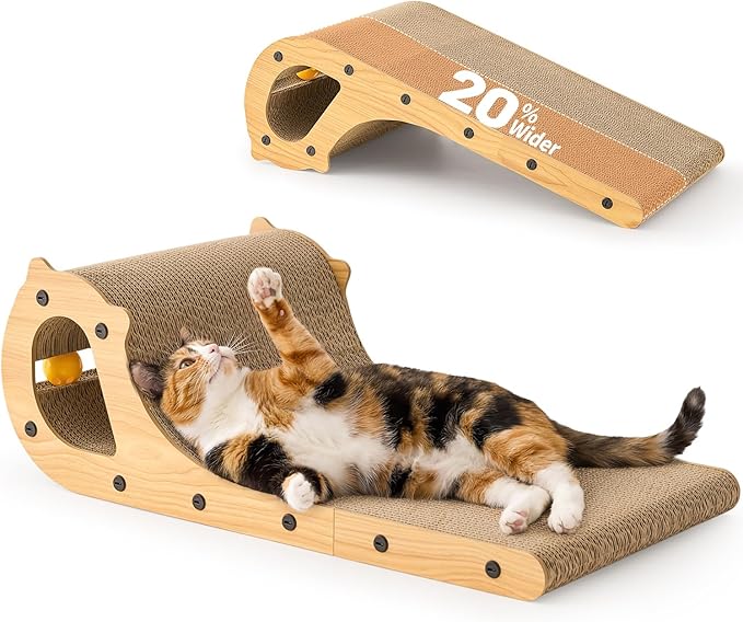 ZOMISIA 2 in 1 Cat Scratcher Bed for Indoor Cats, Large Cardboard Scratching Pad with Bell Ball Toy for Kitty As Scratch Lounge Couch with Double-Sided Usability
