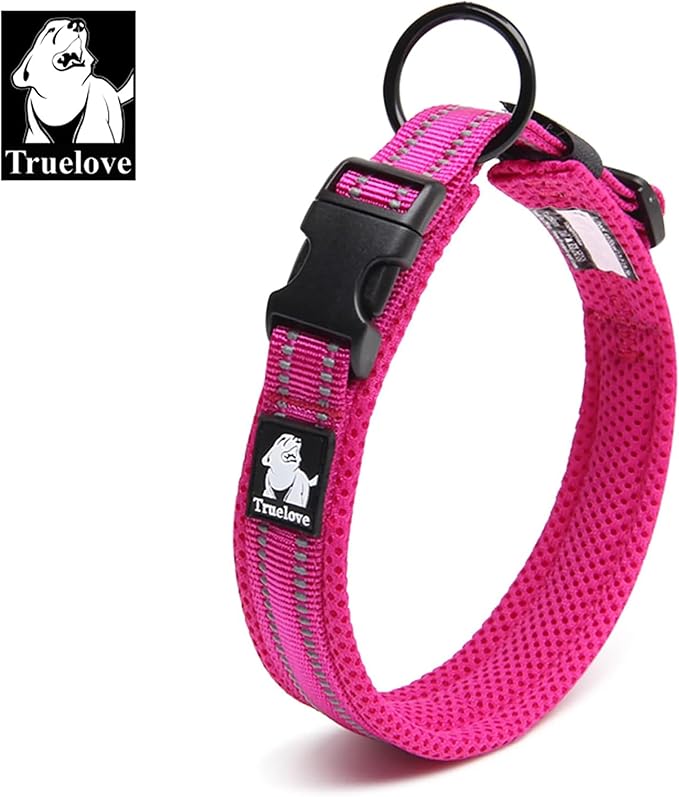 Truelove Dog Collar Reflective Premium Duraflex Buckle,High Grade Nylon Webbing No Choke Basic Collars TLC5011(Fushcia,XS)