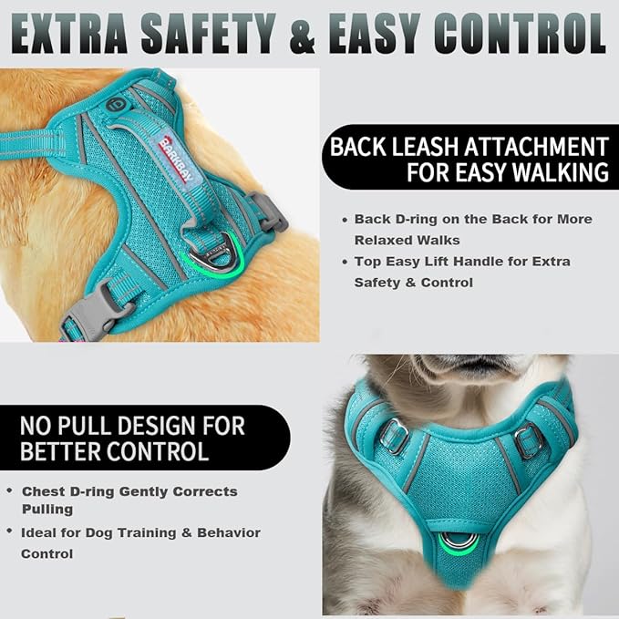 BARKBAY No Pull Dog Harness Large Reflective Dog Harness with Front Clip and Easy Control Handle for Walking Training Running with ID tag Pocket(Ocean Blue,S)