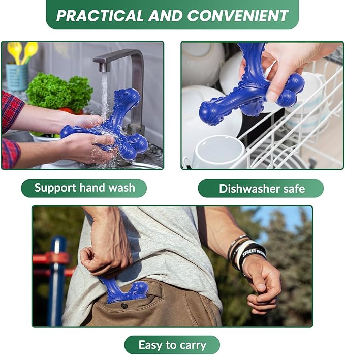 CVALIN Dog Chew Toys for Aggressive Chewers Large Breed,Indestructible Bones Toy，Durable Cleaning Toothbrush Natural Rubber Dog Toys… (Deep Blue)